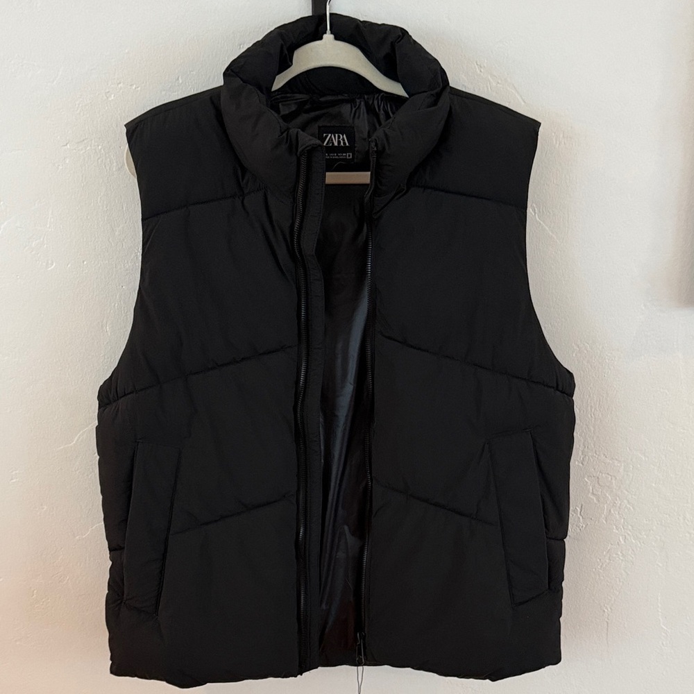ZARA Black Quilted Puffer Vest with High Collar